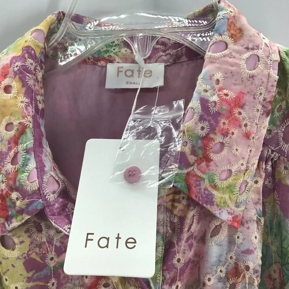 Fate Women’s Eyelet Lace Button-Down Dress Casual Summer NWT Size Small - Picture 5 of 10